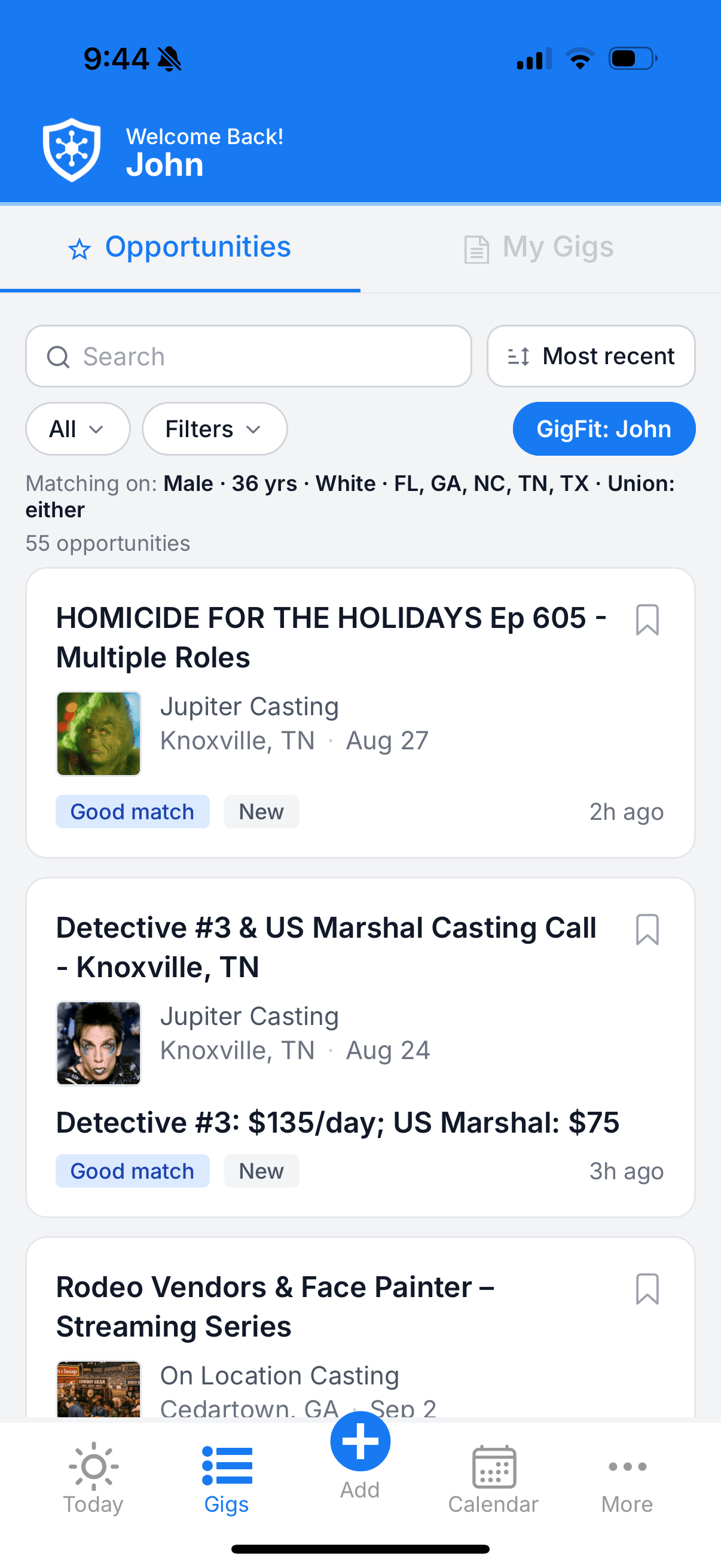 The GigDock opportunities feed with GigFit matching